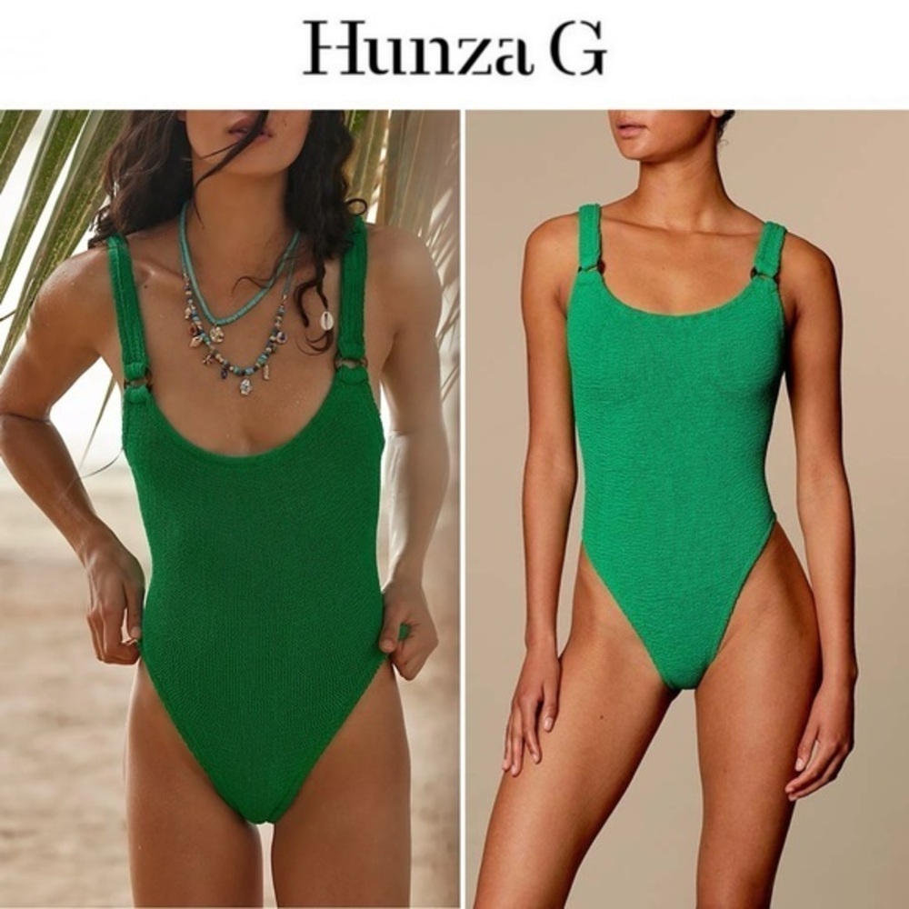 Hunza G Crinkle Domino One Piece Emerald Green OS 225$ NWT